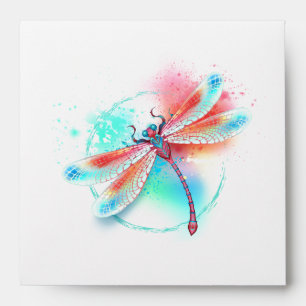 Red dragonfly on watercolor background envelope