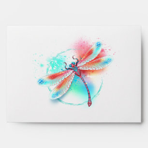 Red dragonfly on watercolor background envelope