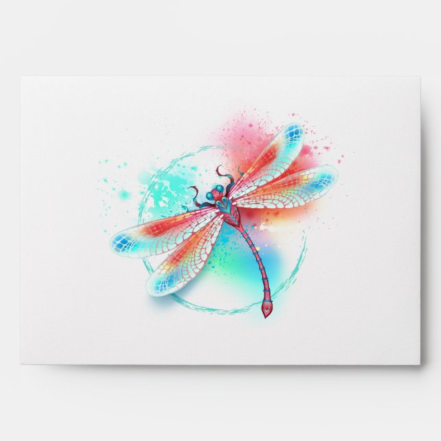 Red dragonfly on watercolor background envelope (Front)