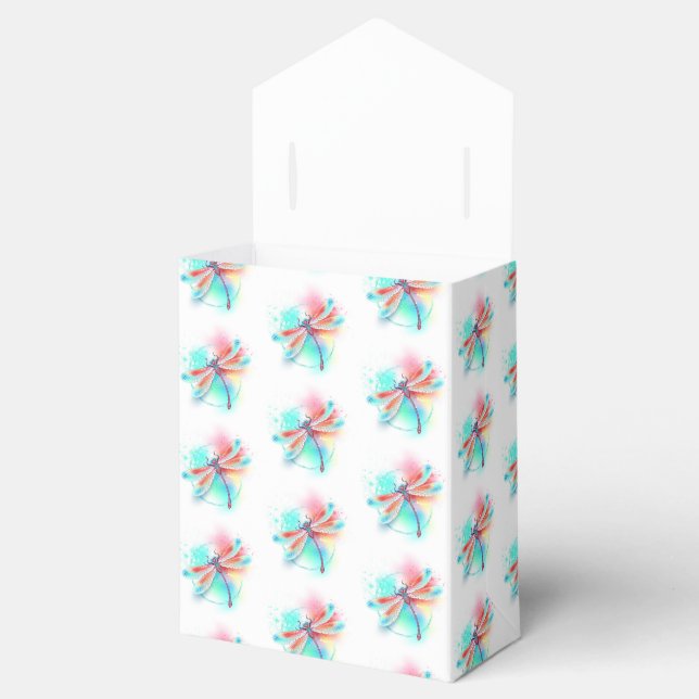 Red dragonfly on watercolor background favour box (Opened)