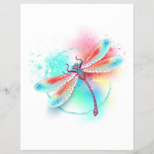 Red dragonfly on watercolor background flyer