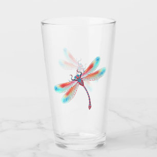 Red dragonfly on watercolor background glass