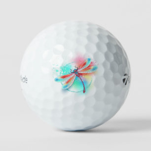 Red dragonfly on watercolor background golf balls