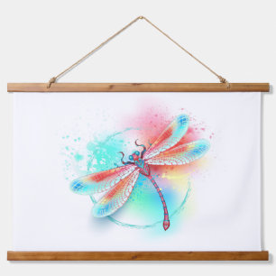 Red dragonfly on watercolor background hanging tapestry