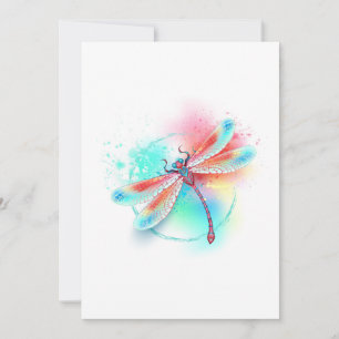 Red dragonfly on watercolor background holiday card