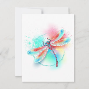Red dragonfly on watercolor background holiday card