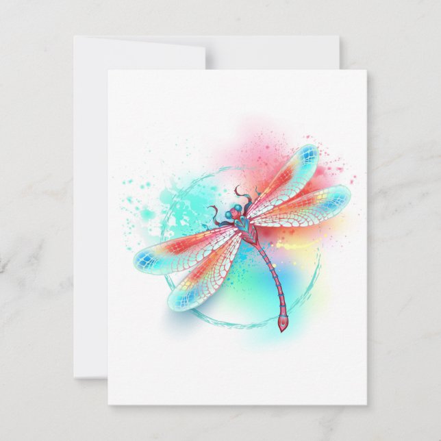 Red dragonfly on watercolor background holiday card (Front)