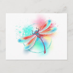 Red dragonfly on watercolor background holiday postcard