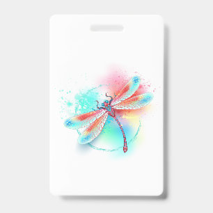 Red dragonfly on watercolor background ID badge