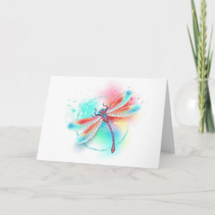 Red dragonfly on watercolor background invitation