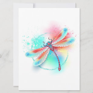 Red dragonfly on watercolor background invitation