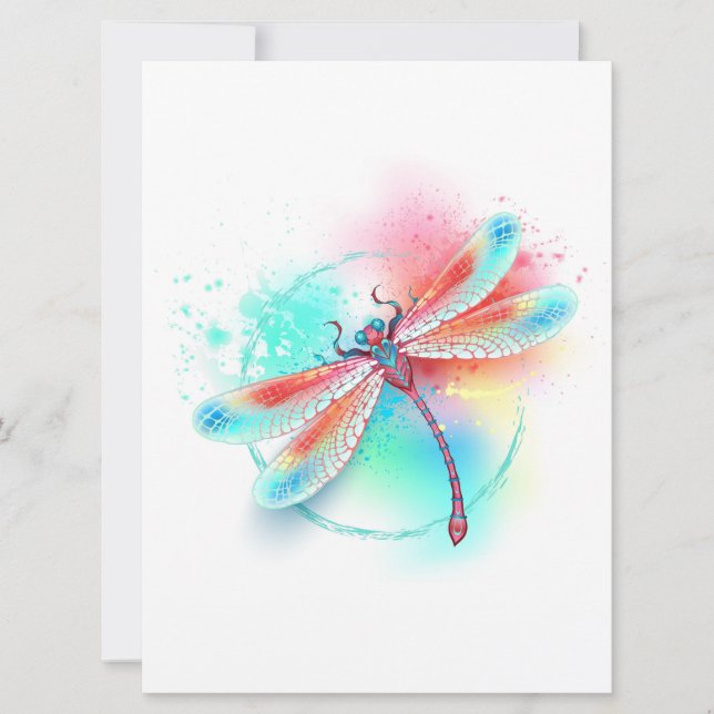 Red dragonfly on watercolor background invitation (Front)