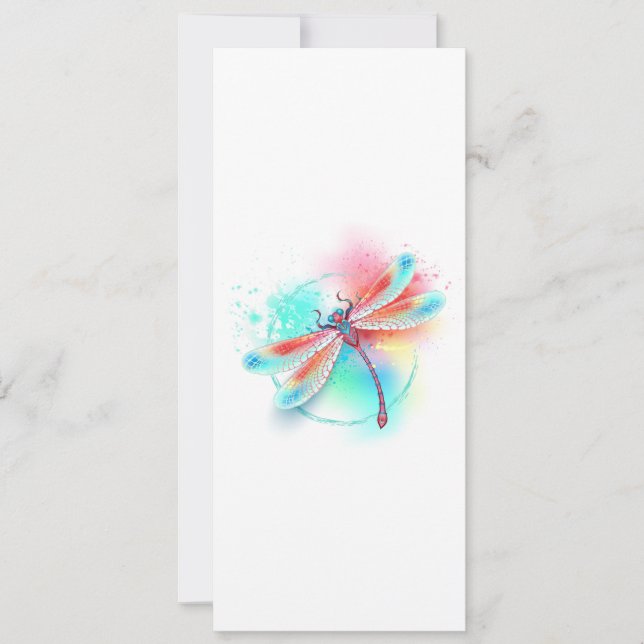 Red dragonfly on watercolor background invitation (Front)