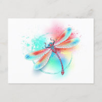 Red dragonfly on watercolor background