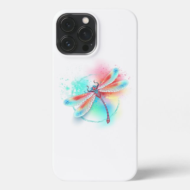 Red dragonfly on watercolor background iPhone case (Back)