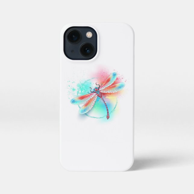 Red dragonfly on watercolor background iPhone case (Back)