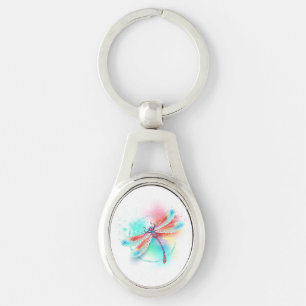 Red dragonfly on watercolor background key ring