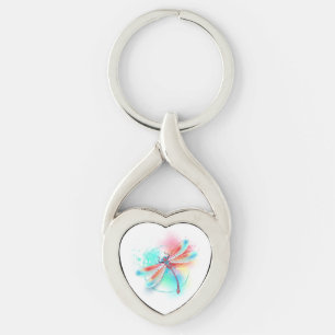 Red dragonfly on watercolor background key ring