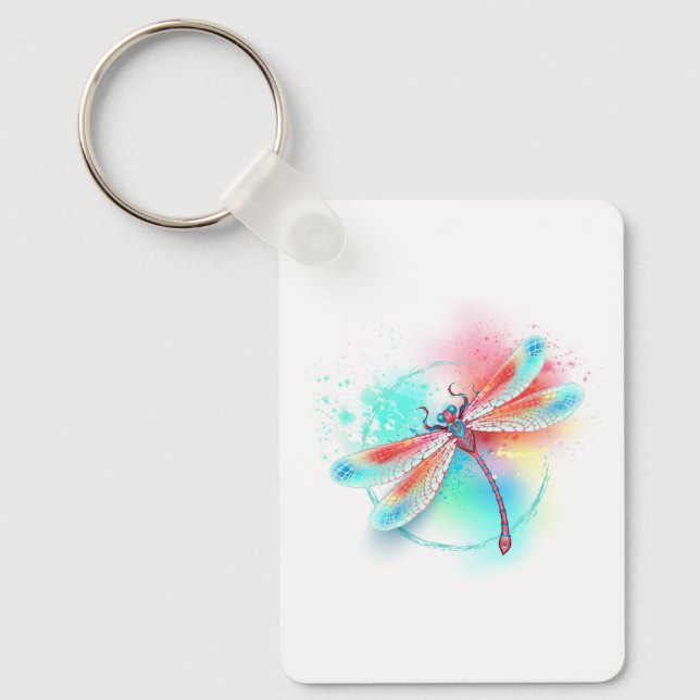 Red dragonfly on watercolor background key ring (Front)