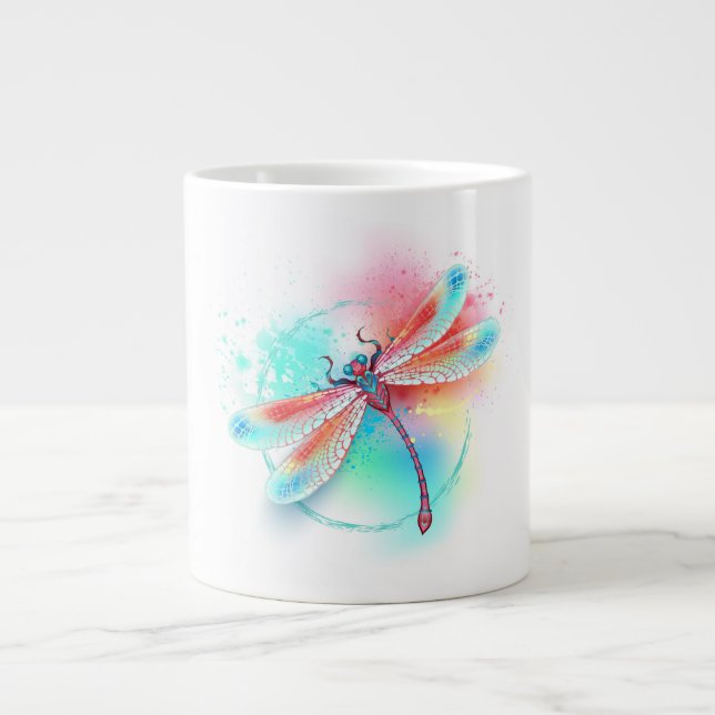 Red dragonfly on watercolor background large coffee mug (Front)