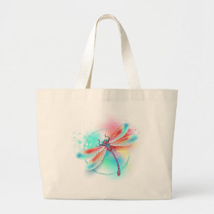 Red dragonfly on watercolor background large tote bag