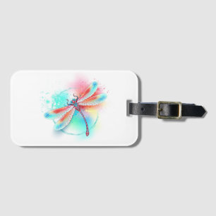 Red dragonfly on watercolor background luggage tag