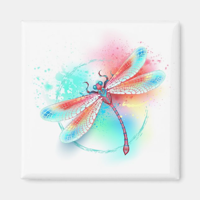 Red dragonfly on watercolor background magnet (Front)