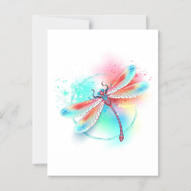 Red dragonfly on watercolor background magnetic invitation (Front)