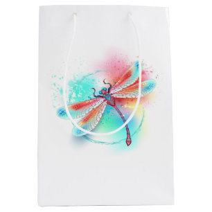 Red dragonfly on watercolor background medium gift bag