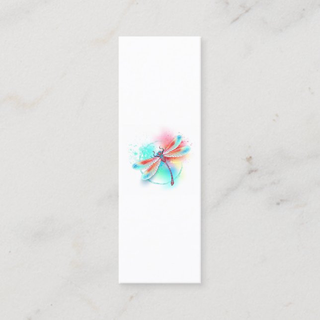Red dragonfly on watercolor background mini business card (Front)
