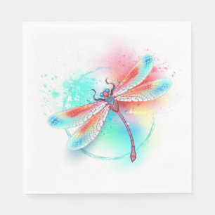 Red dragonfly on watercolor background napkin