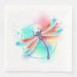 Red dragonfly on watercolor background napkin