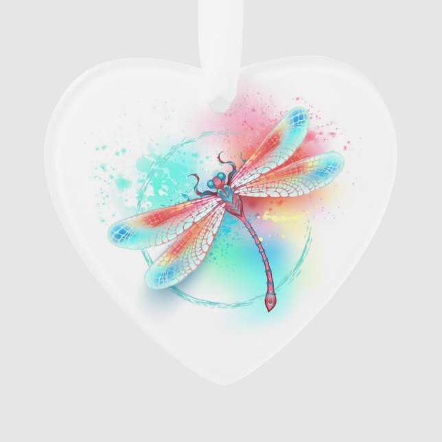 Red dragonfly on watercolor background ornament (Front)