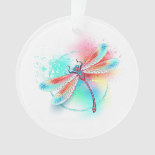 Red dragonfly on watercolor background ornament