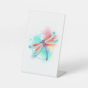 Red dragonfly on watercolor background pedestal sign