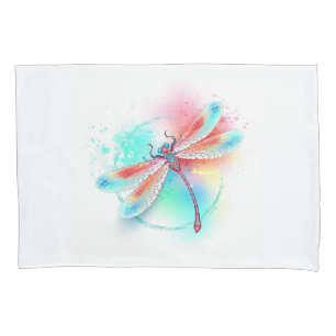Red dragonfly on watercolor background pillowcase