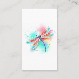 Red dragonfly on watercolor background place card
