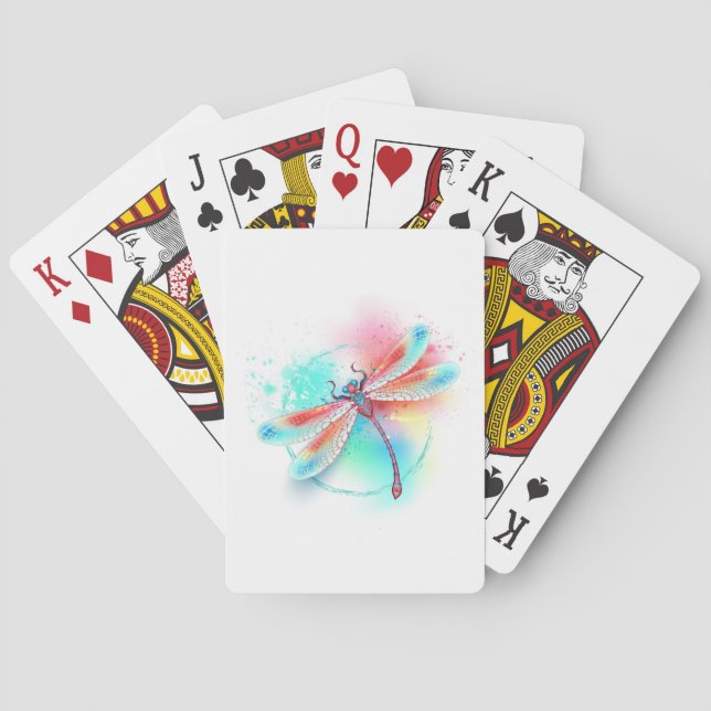 Red dragonfly on watercolor background playing cards (Back)