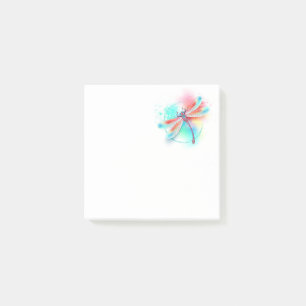 Red dragonfly on watercolor background post-it notes