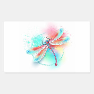Red dragonfly on watercolor background rectangular sticker