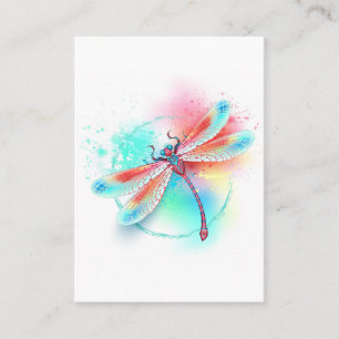 Red dragonfly on watercolor background referral card