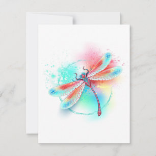 Red dragonfly on watercolor background RSVP card