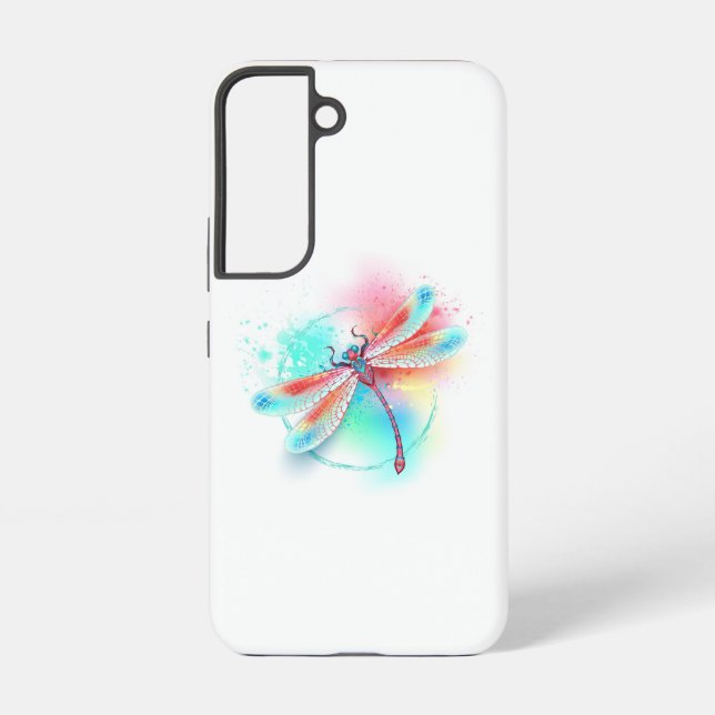 Red dragonfly on watercolor background samsung galaxy s22 case (Back)