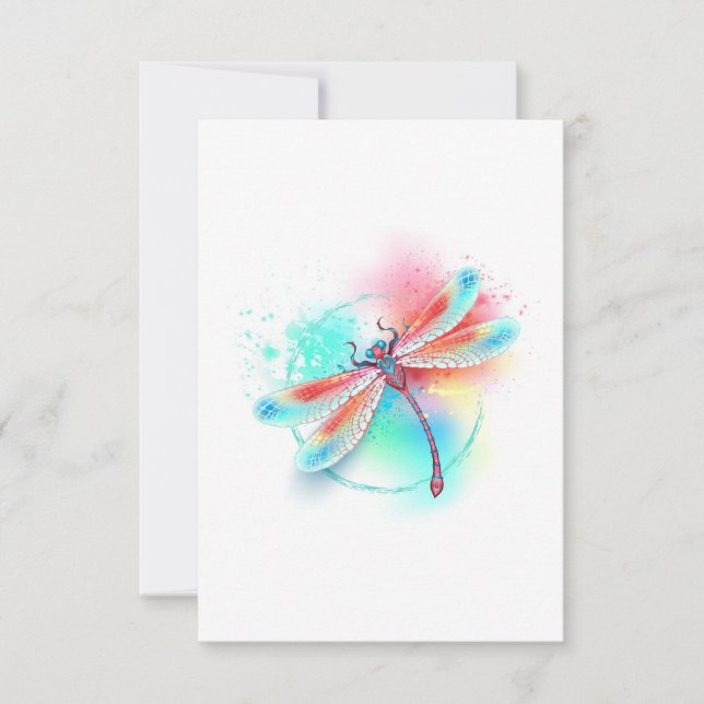 Red dragonfly on watercolor background save the date (Front)