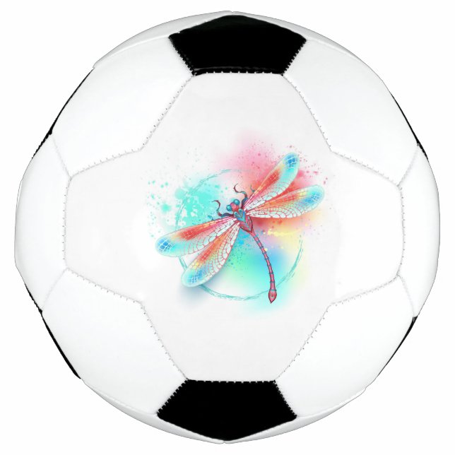 Red dragonfly on watercolor background soccer ball (Front)