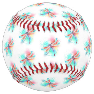 Red dragonfly on watercolor background softball