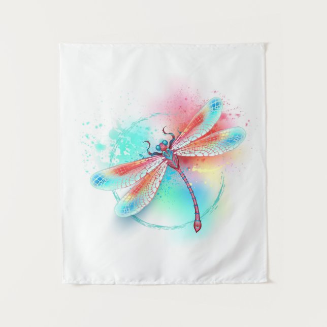 Red dragonfly on watercolor background tapestry (Front)