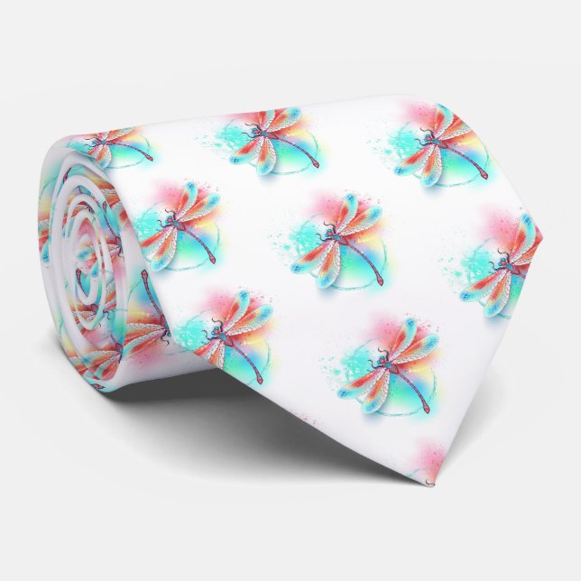 Red dragonfly on watercolor background tie (Rolled)