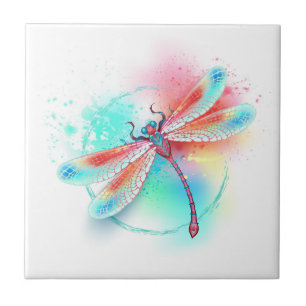 Red dragonfly on watercolor background tile