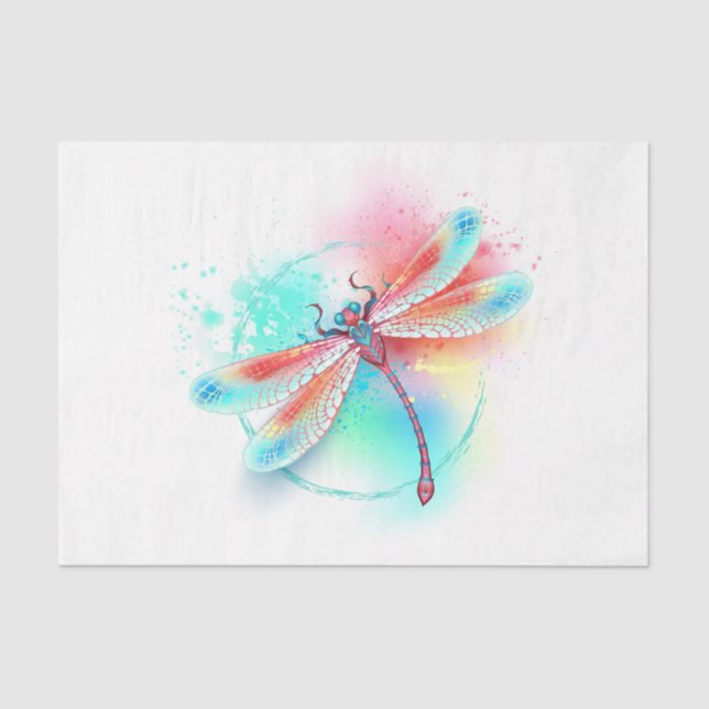 Red dragonfly on watercolor background tissue paper (Front)
